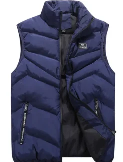 Men's Puffer Vest Gilet Quilted Vest Cardigan Outdoor Street Daily Going out Streetwear Sporty Fall Winter Pocket Full Zip Polyester Warm Breathable Solid Color Zipper Stand Collar Regular Fit Black