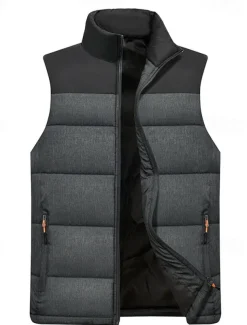 Men's Puffer Vest Gilet Quilted Vest Daily Date Vacation Fashion Casual Fall & Winter Zipper Pocket Polyester Warm Comfortable Color Block Zipper Stand Collar Regular Fit Orange Light Grey Dark Gray