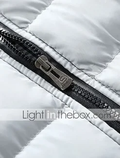 Men's Puffer Vest Vest Gilet Daily Date Vacation Fashion Casual Fall & Winter Pocket Polyester Warm Comfortable Plain Quilted Zipper Stand Collar Regular Fit Black White Red Burgundy Vest