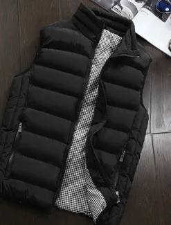 Men's Puffer Vest Vest Gilet Daily Date Vacation Fashion Casual Fall & Winter Pocket Polyester Warm Comfortable Plain Quilted Zipper Stand Collar Regular Fit Black White Red Burgundy Vest