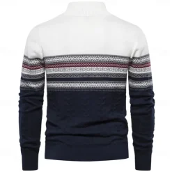 Men's Pullover Sweater Jumper Ribbed Knit Standing Collar Clothing Apparel Bishop Sleeve Spring & Fall White Navy Blue S M L