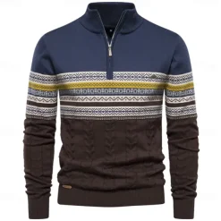 Men's Pullover Sweater Jumper Ribbed Knit Standing Collar Clothing Apparel Bishop Sleeve Spring & Fall White Navy Blue S M L