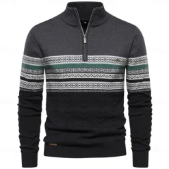 Men's Pullover Sweater Jumper Ribbed Knit Standing Collar Clothing Apparel Bishop Sleeve Spring & Fall White Navy Blue S M L