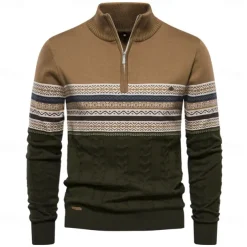 Men's Pullover Sweater Jumper Ribbed Knit Standing Collar Clothing Apparel Bishop Sleeve Spring & Fall White Navy Blue S M L