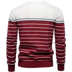Men's Pullover Sweater Jumper Ribbed Knit Regular Tops Color Block Striped Crew Neck Knitwear Daily Outdoor Vacation Clothing Apparel Spring Fall Wine Navy Blue S M L