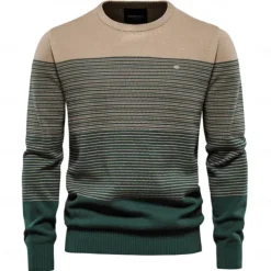 Men's Pullover Sweater Jumper Knit Ombre Crew Neck Knitwear Elegant Christmas Outdoor Clothing Apparel Fall Winter Dark Green Orange S M L