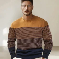 Men's Pullover Sweater Jumper Knit Ombre Crew Neck Knitwear Elegant Christmas Outdoor Clothing Apparel Fall Winter Dark Green Orange S M L