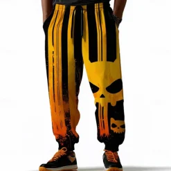 Men's Pumpkin Bat Halloween Costumes Sweatpants Joggers Trousers Mid Waist Drawstring Elastic Waist Casual Jogging Streetwear Workout Athletic Sweatpants with Pockets Spring Fall 3D Print Yellow
