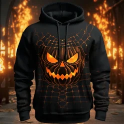 Men's Pumpkin Graphic Prints Hoodie Hoodies Sweatshirt Daily Classic Long Sleeve Hooded Halloween Holiday Going out #1 #2 Print Spring & Fall Designer