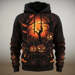 Men's Pumpkin Graphic Prints Hoodie Hoodies Sweatshirt Daily Classic Long Sleeve Hooded Halloween Holiday Going out Black Orange Print Spring & Fall Designer