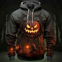 Men's Pumpkin Graphic Prints Hoodie Hoodies Sweatshirt Daily Classic Long Sleeve Hooded Halloween Holiday Going out Black Orange Print Spring & Fall Designer