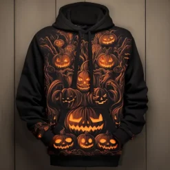 Men's Pumpkin Graphic Prints Hoodie Hoodies Sweatshirt Daily Classic Long Sleeve Hooded Halloween Holiday Going out Black Orange Print Spring & Fall Designer