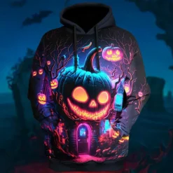 Men's Pumpkin Graphic Prints Hoodie Hoodies Sweatshirt Daily Classic Long Sleeve Hooded Halloween Holiday Going out Blue Purple Print Spring & Fall Designer