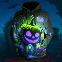 Men's Pumpkin Graphic Prints Hoodie Hoodies Sweatshirt Daily Classic Long Sleeve Hooded Halloween Holiday Going out Blue Purple Print Spring & Fall Designer