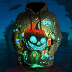 Men's Pumpkin Graphic Prints Hoodie Hoodies Sweatshirt Daily Classic Long Sleeve Hooded Halloween Holiday Going out Blue Purple Print Spring & Fall Designer