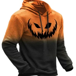 Men's Pumpkin Graphic Prints Hoodie Hoodies Waffle Hoodie Daily Classic Long Sleeve Hooded Halloween Holiday Going out Black Yellow Print Spring & Fall Designer