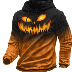 Men's Pumpkin Graphic Prints Hoodie Hoodies Waffle Hoodie Daily Classic Long Sleeve Hooded Halloween Holiday Going out Black Yellow Print Spring & Fall Designer