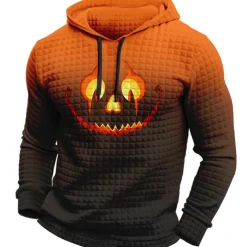 Men's Pumpkin Graphic Prints Hoodie Hoodies Waffle Hoodie Daily Classic Long Sleeve Hooded Halloween Holiday Going out Black Yellow Print Spring & Fall Designer