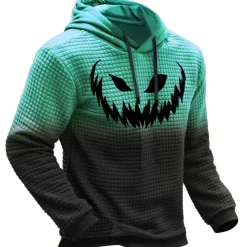 Men's Pumpkin Graphic Prints Hoodie Hoodies Waffle Hoodie Daily Classic Long Sleeve Hooded Halloween Holiday Going out Black Yellow Print Spring & Fall Designer