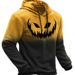 Men's Pumpkin Graphic Prints Hoodie Hoodies Waffle Hoodie Daily Classic Long Sleeve Hooded Halloween Holiday Going out Black Yellow Print Spring & Fall Designer