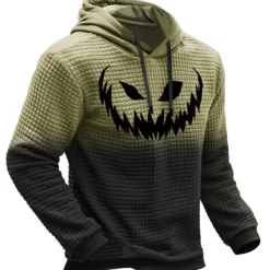 Men's Pumpkin Graphic Prints Hoodie Hoodies Waffle Hoodie Daily Classic Long Sleeve Hooded Halloween Holiday Going out Black Yellow Print Spring & Fall Designer