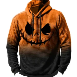 Men's Pumpkin Graphic Prints Hoodie Hoodies Waffle Hoodie Daily Classic Long Sleeve Hooded Halloween Holiday Going out Black Yellow Print Spring & Fall Designer