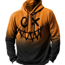 Men's Pumpkin Graphic Prints Hoodie Hoodies Waffle Hoodie Daily Classic Long Sleeve Hooded Halloween Holiday Going out Black Yellow Print Spring & Fall Designer