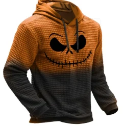 Men's Pumpkin Graphic Prints Hoodie Hoodies Waffle Hoodie Daily Classic Long Sleeve Hooded Halloween Holiday Going out Black Yellow Print Spring & Fall Designer