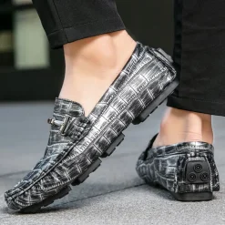 Men's Purple Crocodile Pattern Faux Leather Loafers - Slip-On Shoes with Metal Buckle Detail, Luxury Style for Formal Events and Casual Wear