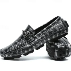 Men's Purple Crocodile Pattern Faux Leather Loafers - Slip-On Shoes with Metal Buckle Detail, Luxury Style for Formal Events and Casual Wear