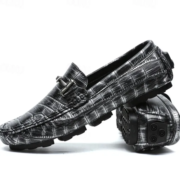 Men's Purple Crocodile Pattern Faux Leather Loafers - Slip-On Shoes with Metal Buckle Detail, Luxury Style for Formal Events and Casual Wear