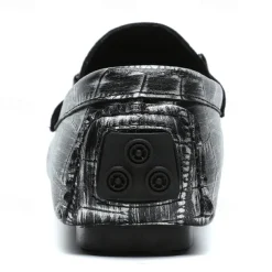 Men's Purple Crocodile Pattern Faux Leather Loafers - Slip-On Shoes with Metal Buckle Detail, Luxury Style for Formal Events and Casual Wear