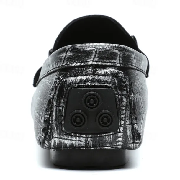 Men's Purple Crocodile Pattern Faux Leather Loafers - Slip-On Shoes with Metal Buckle Detail, Luxury Style for Formal Events and Casual Wear