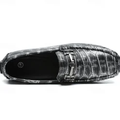 Men's Purple Crocodile Pattern Faux Leather Loafers - Slip-On Shoes with Metal Buckle Detail, Luxury Style for Formal Events and Casual Wear