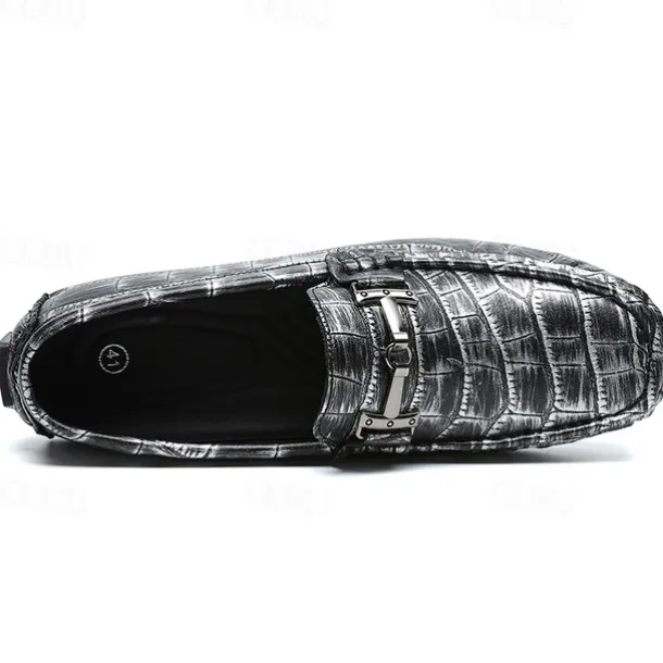 Men's Purple Crocodile Pattern Faux Leather Loafers - Slip-On Shoes with Metal Buckle Detail, Luxury Style for Formal Events and Casual Wear