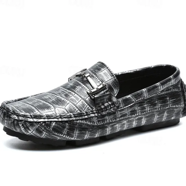 Men's Purple Crocodile Pattern Faux Leather Loafers - Slip-On Shoes with Metal Buckle Detail, Luxury Style for Formal Events and Casual Wear