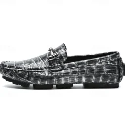 Men's Purple Crocodile Pattern Faux Leather Loafers - Slip-On Shoes with Metal Buckle Detail, Luxury Style for Formal Events and Casual Wear