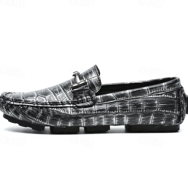 Men's Purple Crocodile Pattern Faux Leather Loafers - Slip-On Shoes with Metal Buckle Detail, Luxury Style for Formal Events and Casual Wear