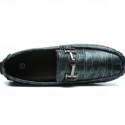 Men's Purple Crocodile Pattern Faux Leather Loafers - Slip-On Shoes with Metal Buckle Detail, Luxury Style for Formal Events and Casual Wear