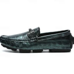 Men's Purple Crocodile Pattern Faux Leather Loafers - Slip-On Shoes with Metal Buckle Detail, Luxury Style for Formal Events and Casual Wear