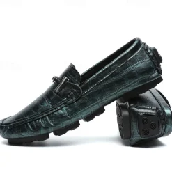 Men's Purple Crocodile Pattern Faux Leather Loafers - Slip-On Shoes with Metal Buckle Detail, Luxury Style for Formal Events and Casual Wear