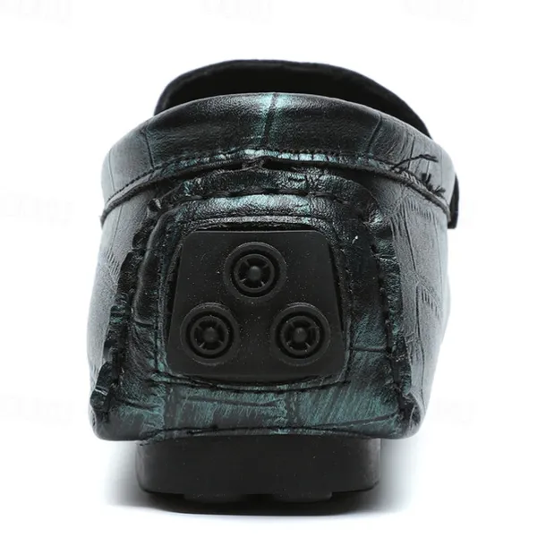 Men's Purple Crocodile Pattern Faux Leather Loafers - Slip-On Shoes with Metal Buckle Detail, Luxury Style for Formal Events and Casual Wear