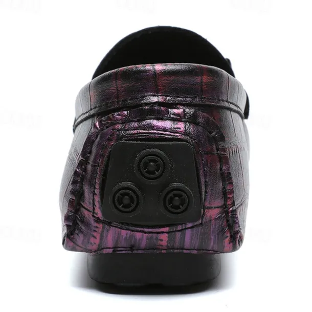 Men's Purple Crocodile Pattern Faux Leather Loafers - Slip-On Shoes with Metal Buckle Detail, Luxury Style for Formal Events and Casual Wear