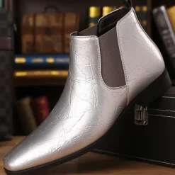 Men's Purple Patent Faux Leather Chelsea Boots with Elastic Goring – Stylish Casual and Formal Footwear