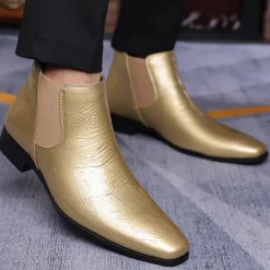 Men's Purple Patent Faux Leather Chelsea Boots with Elastic Goring – Stylish Casual and Formal Footwear