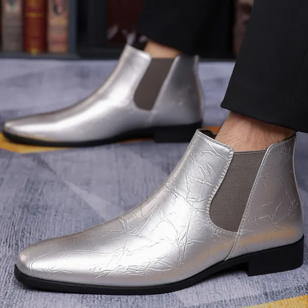 Men's Purple Patent Faux Leather Chelsea Boots with Elastic Goring – Stylish Casual and Formal Footwear