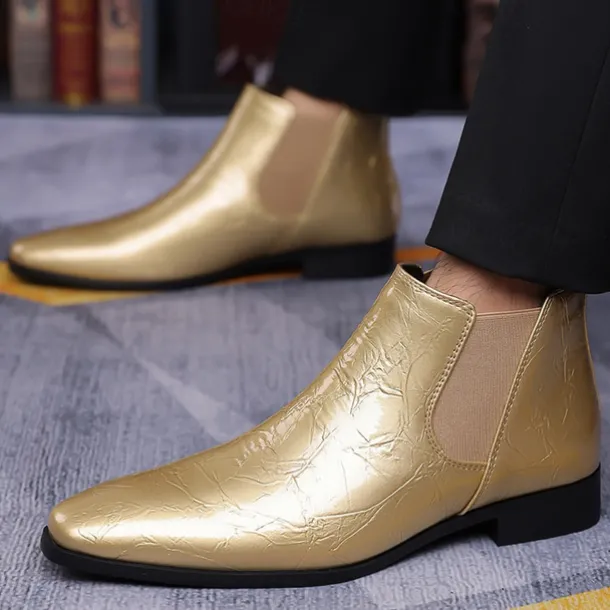 Men's Purple Patent Faux Leather Chelsea Boots with Elastic Goring – Stylish Casual and Formal Footwear