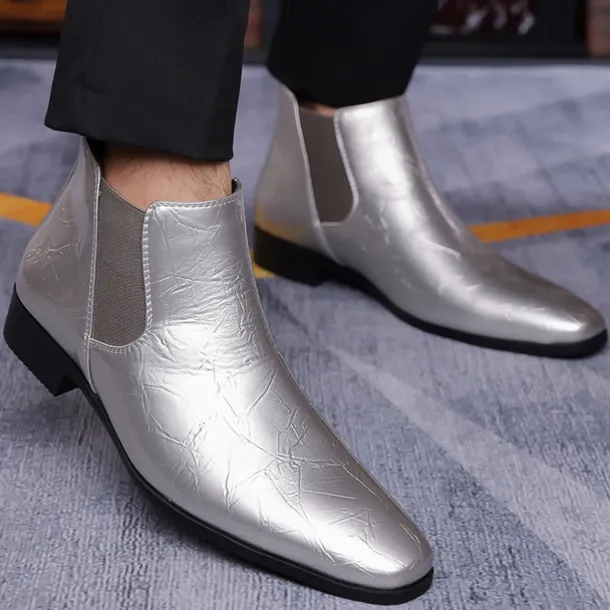 Men's Purple Patent Faux Leather Chelsea Boots with Elastic Goring – Stylish Casual and Formal Footwear