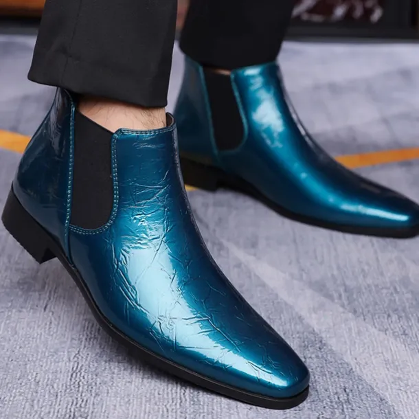 Men's Purple Patent Faux Leather Chelsea Boots with Elastic Goring – Stylish Casual and Formal Footwear