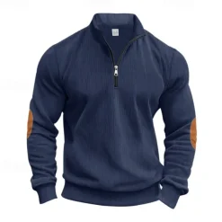 Men's Quarter Zip Polo Golf Shirt Daily Holiday Quarter Zip Long Sleeve Fashion Modern Color Block Patchwork Spring & Fall Regular Fit Navy Blue Light Grey Army Green Apricot Quarter Zip Polo